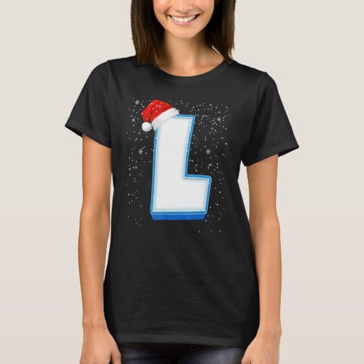 L Snowy Hoofdstad Kerstmis Monogram Alfabet Letter T-shirt (Voorkant)