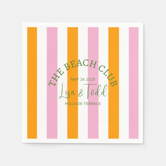 L&T The Beach Club Sinaasappel Roze Cabana Stripe Servet (Voorkant)