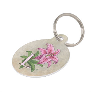L voor Lily Flower Alphabet Monogram Huisdierpenning