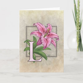 L voor Lily Flower Monogram Notitiekaartje