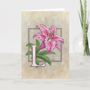 L voor Lily Flower Monogram Notitiekaartje