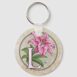 L voor Lily Flower Monogram Sleutelhanger