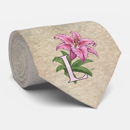 L voor Lily Flower Monogram Stropdas (Opgerold)