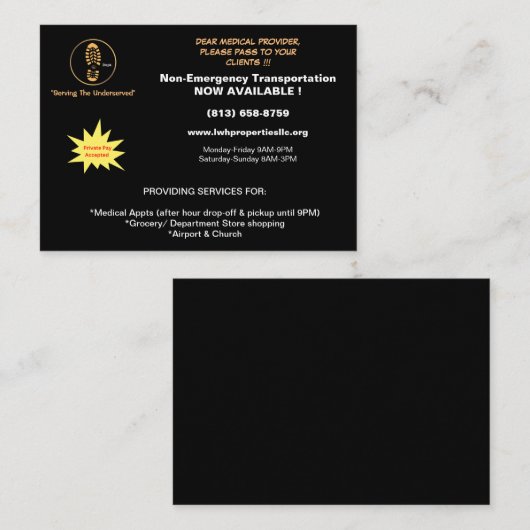 L.W.H. Eigenschappen, LLC. postvlieger voor levera Notitiekaartje (Voorkant / Achterkant)