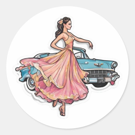 la bailarina y su coche ronde sticker (Voorkant)