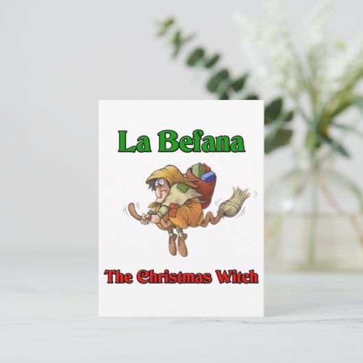 La Befana de Heks van Kerstmis. Feestdagenkaart (Staand voorkant)
