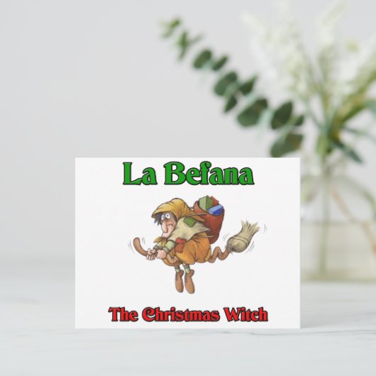 La Befana de Heks van Kerstmis. Feestdagenkaart (Staand voorkant)