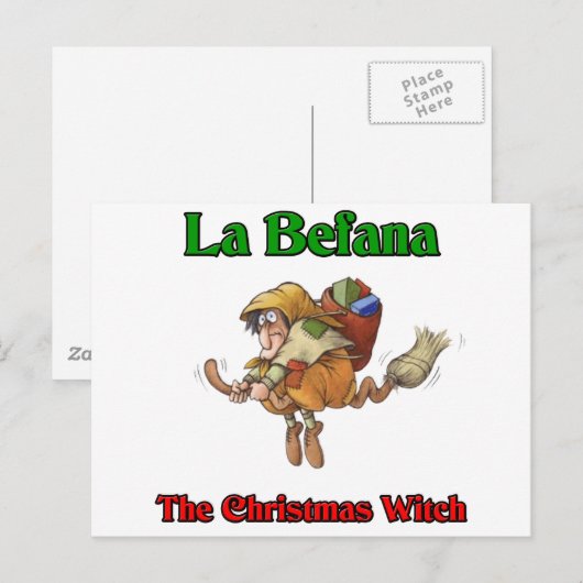 La Befana de Heks van Kerstmis. Feestdagenkaart (Voorkant / Achterkant)