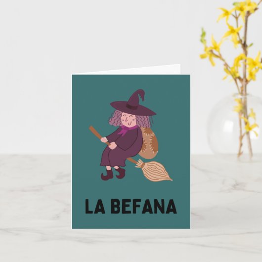 La Befana (Driekoningen) Italiaanse Kerstheks Kaart (Gele Bloem)