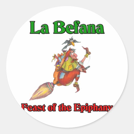 La Befana (kerstheks) Feast of the Epiphany Ronde Sticker (Voorkant)