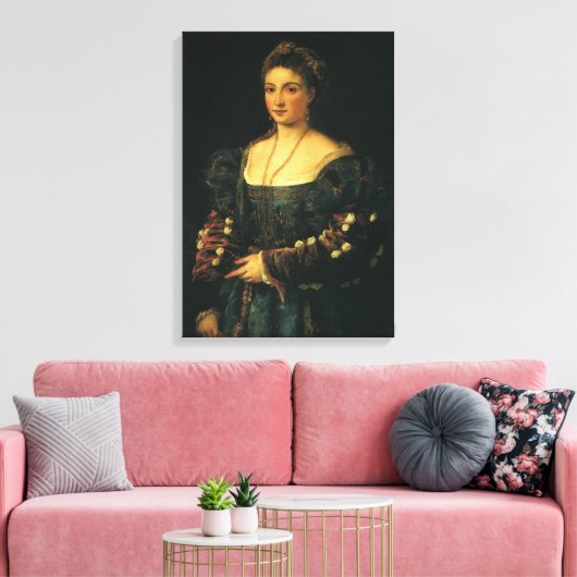 La Bella, Duchess of Urbino door Titiaan Canvas Afdruk (Insitu (Woonkamer))