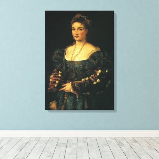 La Bella, Duchess of Urbino door Titiaan Canvas Afdruk (Insitu (Houten vloer))
