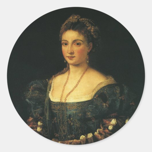 La Bella, Duchess of Urbino door Titiaan Ronde Sticker (Voorkant)