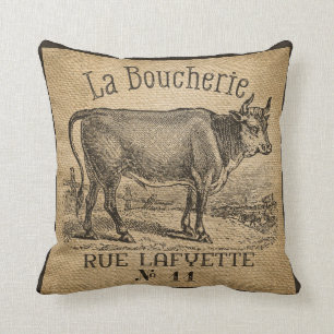 La Boucherie French Cow Burlap  Kussen