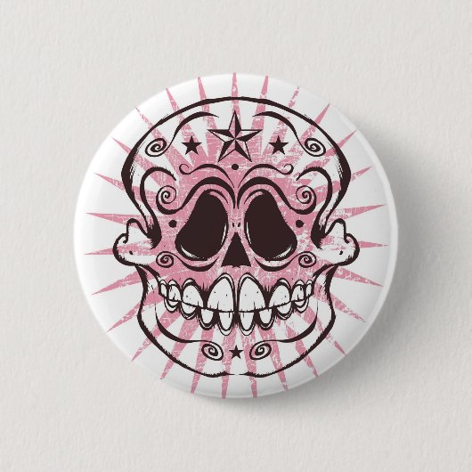 La Calavera 4 - Roze kleurweg Ronde Button 5,7 Cm (Voorkant)