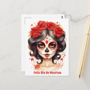 La Calavera Catarina💀 en Flores Rojas 🌹 Briefkaart