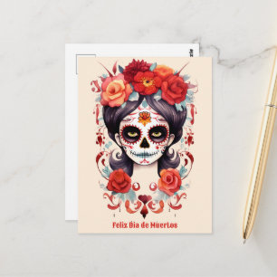 La Calavera Catarina en Flores Rojas Briefkaart
