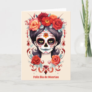 La Calavera Catarina en Flores Rojas Feestdagen Kaart