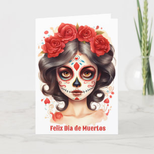 La Calavera Catarina💀 en Flores Rojas 🌹 Feestdagen Kaart