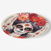 La Calavera Catarina en Flores Rojas 🌹 Papieren Bordje (Gekanteld)