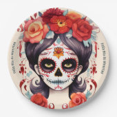 La Calavera Catarina en Flores Rojas 🌹 Papieren Bordje (Voorkant)