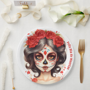 La Calavera Catarina💀 en Flores Rojas 🌹 Papieren Bordje