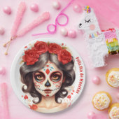 La Calavera Catarina💀 en Flores Rojas 🌹 Papieren Bordje (Feest)