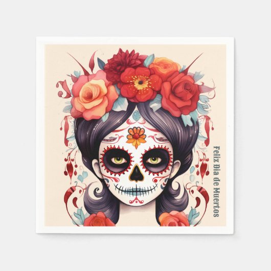 La Calavera Catarina en Flores Rojas 🌹 Servet (Voorkant)