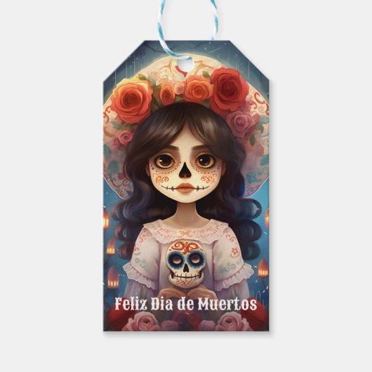🌹La Calavera Catrina: Bloesems van het Leven 🌹 Cadeaulabel (Voorkant)