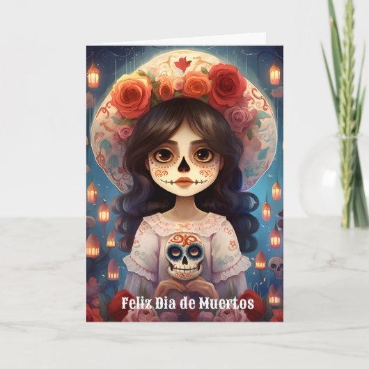🌹La Calavera Catrina: Bloesems van het Leven 🌹 Feestdagen Kaart (Voorkant)