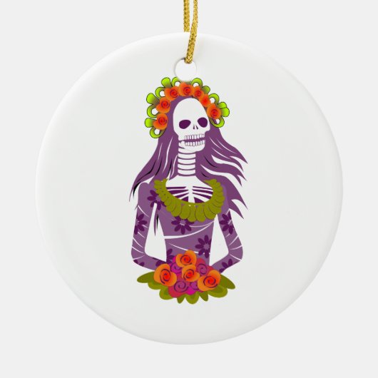 La Calavera Catrina/Dapper Skeleton/Elegant Skull Keramisch Ornament (Voorkant)