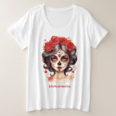 La Calavera Catrina💀 en Flores Rojas 🌹 Grote Maat T-shirt (Design voorkant)