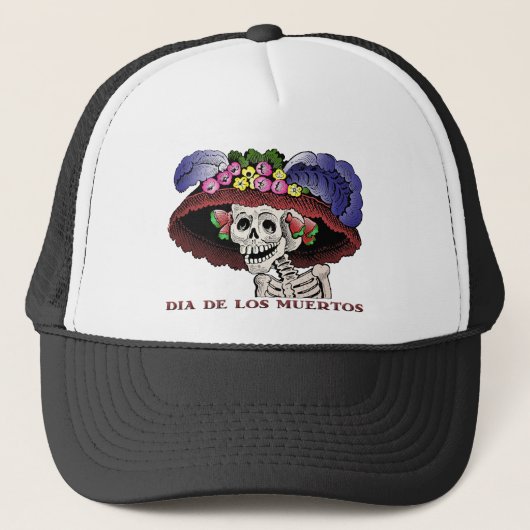 La Calavera Catrina in kleur Trucker Pet (Voorkant)