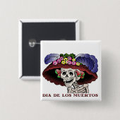 La Calavera Catrina in kleur Vierkante Button 5,1 Cm (Voorkant /achterkant)
