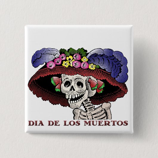 La Calavera Catrina in kleur Vierkante Button 5,1 Cm (Voorkant)
