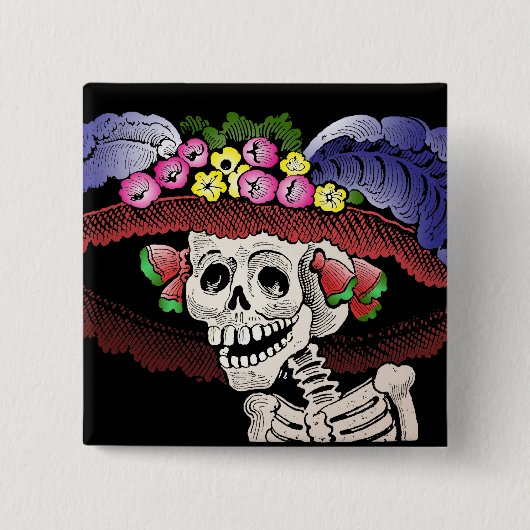 La Calavera Catrina in kleur Vierkante Button 5,1 Cm (Voorkant)