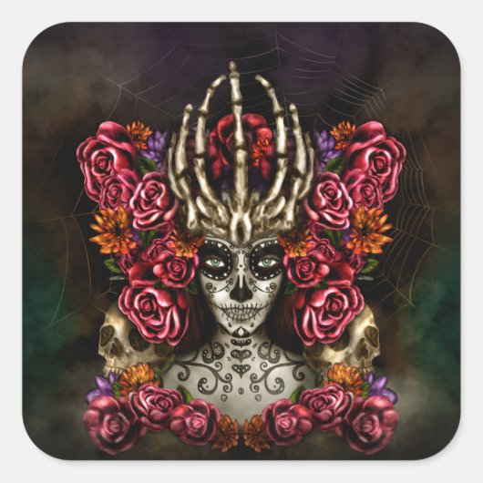 La Calavera Catrina Vierkante Sticker (Voorkant)