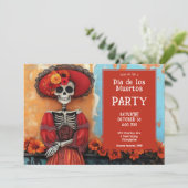 💀 La Calavera in pet met bloemen Kaart (Staand voorkant)
