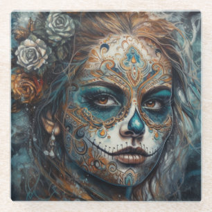 La Catrina Azul Dia de los Muertos Suiker Schedel Glazen Onderzetter
