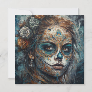 La Catrina Azul Dia de los Muertos Suiker Schedel Kaart