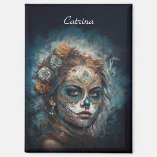 La Catrina Azul Dia de los Muertos Suiker Schedel Magneet
