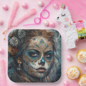 La Catrina Azul Dia de los Muertos Suiker Schedel Papieren Bordje (Feest)