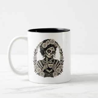 La catrina Cadeau La Catrina con Café Design, Día Tweekleurige Koffiemok