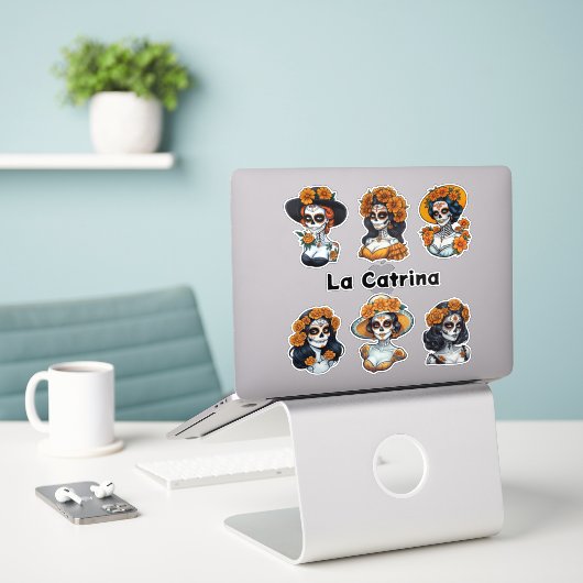 La Catrina Custom-Cut Vinyl Sticker (Laptop op bureau)
