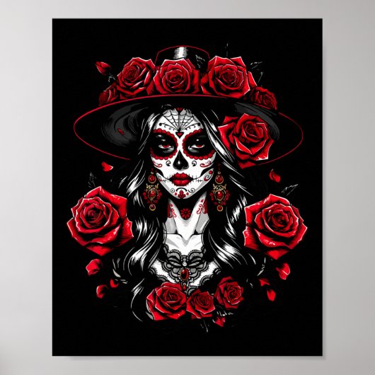 La Catrina Dames Dia de los Muertos Latina Cinco D Poster (Voorkant)