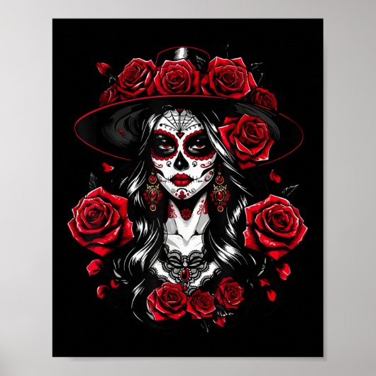 La Catrina Dames Dia de los Muertos Latina Cinco D Poster (Voorkant)
