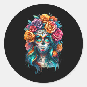La Catrina Dames Dia de los Muertos Latina Cinco D Ronde Sticker
