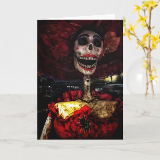 La Catrina DE Rojo Day van de Dode Kaart (Gele Bloem)