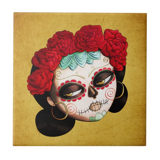 La Catrina - Dia de Los Muertos Girl Tegeltje (Voorkant)