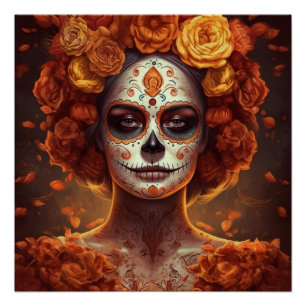 La Catrina Marigold Dia de los Muertos Suiker Sche Perfect Poster